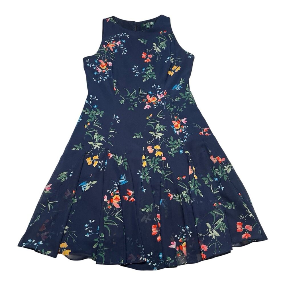 Ralph Lauren Blue Floral Mini Pleated Dress